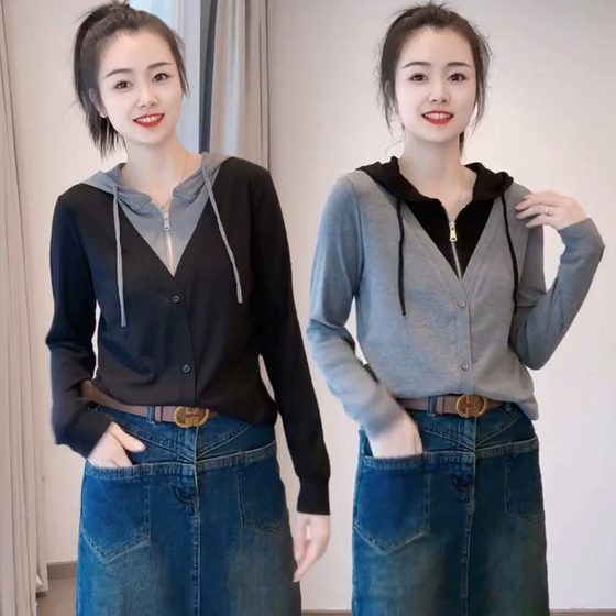 Color-blocked half-zipper fake two-piece hooded knitted cardigan for women's spring and autumn new casual design top sweatshirt hoodie
Color-blocked half-zipper fake two-piece hooded knitted cardigan for women's spring and autumn new casual design top sweatshirt hoodie