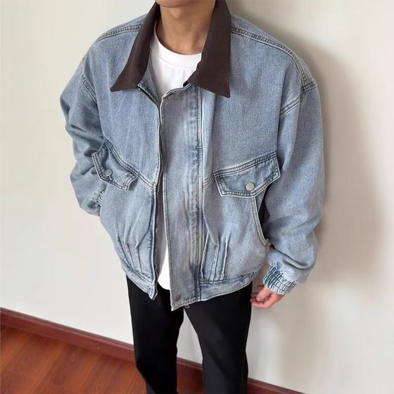 American high street silhouette washing denim jacket men's spring and autumn retro Detroit casual trend contrasting lapel jacket
American high street silhouette washing denim jacket men's spring and autumn retro Detroit casual trend contrasting lapel jacket