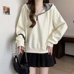 Plus Size Ladies age-reducing Gingham design hooded Sweatshirt female Fall and winter Plus size 150.00kg foreign style age-reducing lazy style Tops tide Plus Size Ladies age-reducing Gingham design hooded Sweatshirt female Fall and winter Plus size 150.00kg foreign style age-reducing lazy style Tops tide
