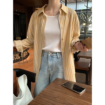 Yellow striped shirt jacket for women autumn 2025 new Korean style lazy loose slim long-sleeved shirt on ce68 
Yellow striped shirt jacket for women autumn 2025 new Korean style lazy loose slim long-sleeved shirt on ce68