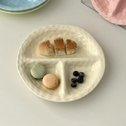 Miss Sugar Korean-Style Ceramic Divided Plate for One Person, Three-Compartment Low-Fat Meal Plate, Cream-Style Divided Breakfast Plate Miss Sugar Korean-Style Ceramic Divided Plate for One Person, Three-Compartment Low-Fat Meal Plate, Cream-Style Divided Breakfast Plate