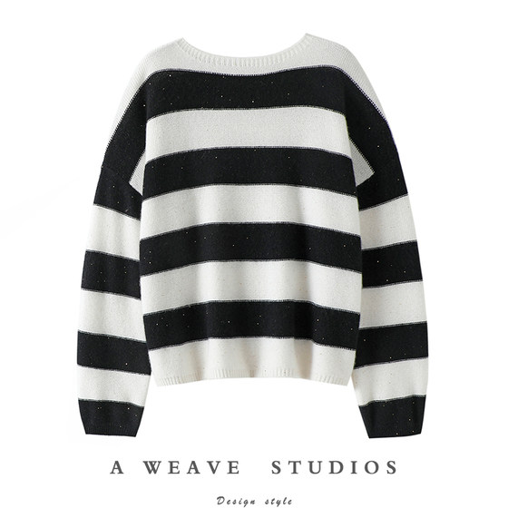 Qi Chao's Fairy Concubine! Cashmere Sweater Women's Sequin Striped Round Neck Knitted Sweater Pure Cashmere Sweater Women's Autumn and Winter
Qi Chao's Fairy Concubine! Cashmere Sweater Women's Sequin Striped Round Neck Knitted Sweater Pure Cashmere Sweater Women's Autumn and Winter