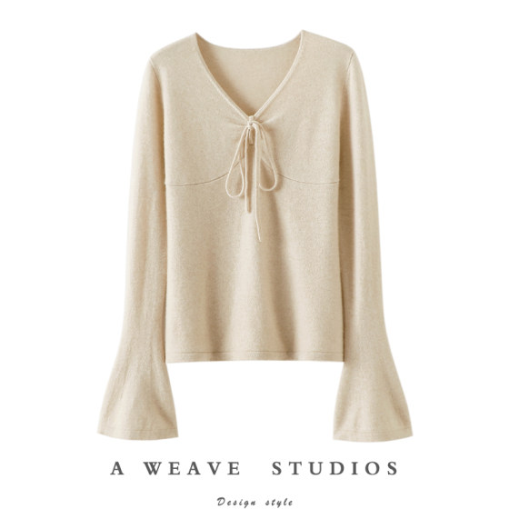 Qi Chao's amazing design sense! Pleated 100% pure cashmere sweater for women's pure cashmere sweater knitted base shirt autumn and winter Qi Chao's amazing design sense! Pleated 100% pure cashmere sweater for women's pure cashmere sweater knitted base shirt autumn and winter