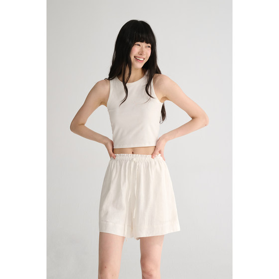 MAISON CECILE three-color/high-pin linen comfortable and breathable high waist casual and versatile drawstring elastic waist shorts MAISON CECILE three-color/high-pin linen comfortable and breathable high waist casual and versatile drawstring elastic waist shorts