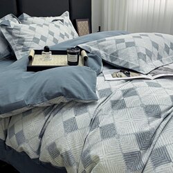 Ouloman Home Textiles 100% Cotton Brushed Printed Four-Piece Set, Simple Thickened All-Cotton Duvet Cover, Vintage-Style Bedding Ouloman Home Textiles 100% Cotton Brushed Printed Four-Piece Set, Simple Thickened All-Cotton Duvet Cover, Vintage-Style Bedding