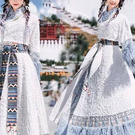Tibetan clothing women's new Tibetan robe Internet celebrity check-in Tibet Lhasa ethnic girl traveling photo shoot clothes Tibetan clothing women's new Tibetan robe Internet celebrity check-in Tibet Lhasa ethnic girl traveling photo shoot clothes