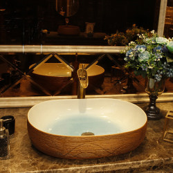 Ceramic Retro Art Washbasin for Home Use, Countertop Basin, Light Luxury Balcony Bathroom Washbasin, Round Basin, Single Basin Ceramic Retro Art Washbasin for Home Use, Countertop Basin, Light Luxury Balcony Bathroom Washbasin, Round Basin, Single Basin