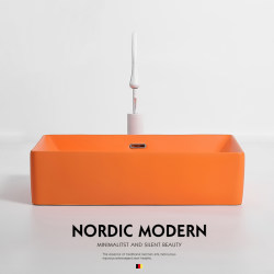 Nordic Hermes-Style Orange Countertop Basin for Home Balcony, Single Basin Black Ceramic Washbasin Nordic Hermes-Style Orange Countertop Basin for Home Balcony, Single Basin Black Ceramic Washbasin