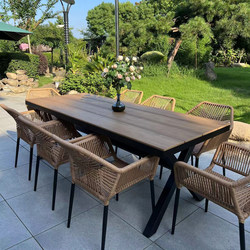 Nordic Outdoor Rattan Table and Chairs, Popular Dining Table for Outdoor Courtyard, Villa, Open-Air Garden, Rattan Chair Set, Waterproof and Sun-Resistant Nordic Outdoor Rattan Table and Chairs, Popular Dining Table for Outdoor Courtyard, Villa, Open-Air Garden, Rattan Chair Set, Waterproof and Sun-Resistant