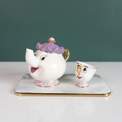 Beauty and the Beast Ceramic Gold-Plated Teapot and Teacup Mrs Potts Tea Pot Mrs. Three-Dimensional Sugar Bowl Set Cup Beauty and the Beast Ceramic Gold-Plated Teapot and Teacup Mrs Potts Tea Pot Mrs. Three-Dimensional Sugar Bowl Set Cup