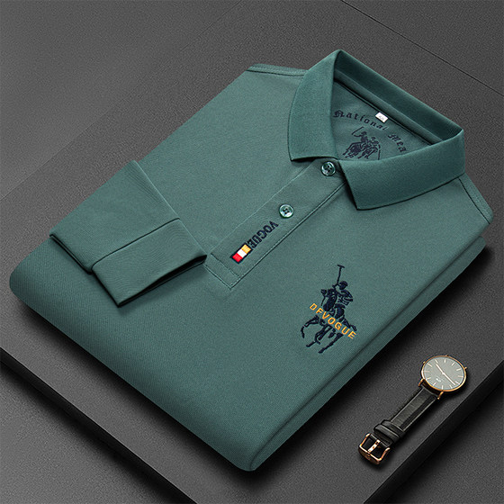 Pure Cotton Paul Embroidered Polo Shirt Spring and Autumn 2022 New Top Loose Lapel Long Sleeve T-shirt Men's Trendy Body Bar Pure Cotton Paul Embroidered Polo Shirt Spring and Autumn 2022 New Top Loose Lapel Long Sleeve T-shirt Men's Trendy Body Bar