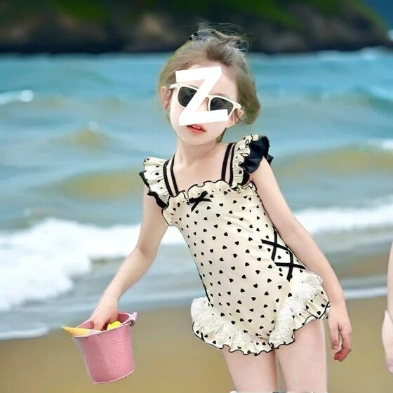 Girls one-piece swimsuit children's summer suit 2025 fashionable swimming suit bow love quick-drying swimsuit mermaid Girls one-piece swimsuit children's summer suit 2025 fashionable swimming suit bow love quick-drying swimsuit mermaid