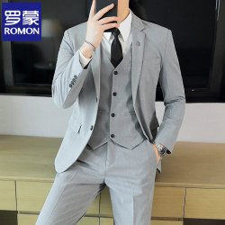 Romon Spring and Autumn Men's Suit Set Casual Formal Jacket Slim Fit Groomsmen Wedding Suit Interview Professional Suit Romon Spring and Autumn Men's Suit Set Casual Formal Jacket Slim Fit Groomsmen Wedding Suit Interview Professional Suit