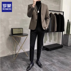 Romon Casual Blazer Men's Autumn New Trendy Brand Slim Fit Single-Breasted Jacket Fashionable Youth Suit Men's Clothing Romon Casual Blazer Men's Autumn New Trendy Brand Slim Fit Single-Breasted Jacket Fashionable Youth Suit Men's Clothing