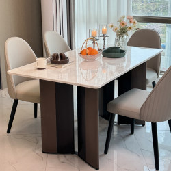 Luxurious stone texture cream style white natural diamond marble dining table combination quality luxury marble dining table Luxurious stone texture cream style white natural diamond marble dining table combination quality luxury marble dining table