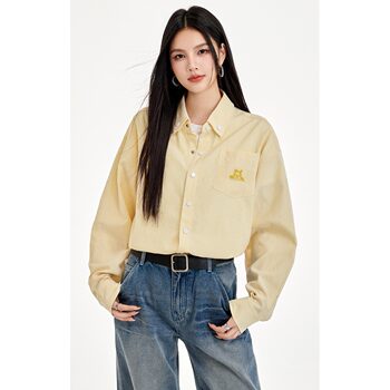 Women's new spring and autumn yellow striped long-sleeved shirt 
Women's new spring and autumn yellow striped long-sleeved shirt