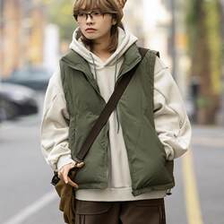 TIP Winter Stand Collar Solid Color Cotton Vest Jacket Men and Women Japanese Versatile Layered Warm Vest Vest Trendy TIP Winter Stand Collar Solid Color Cotton Vest Jacket Men and Women Japanese Versatile Layered Warm Vest Vest Trendy