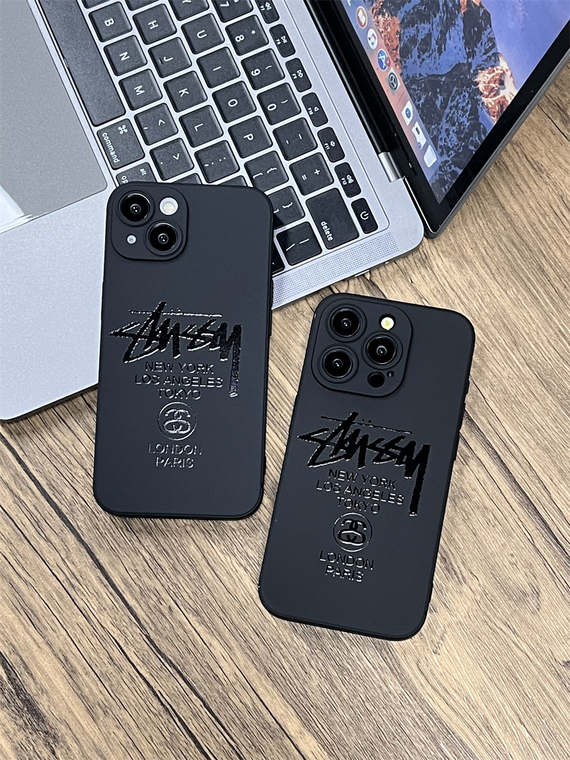 Black STUSSY New Soft Straight Edge 15, 14, 13, 12 iPhone Case