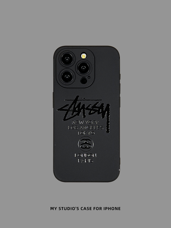 Black STUSSY New Soft Straight Edge 15, 14, 13, 12 iPhone Case