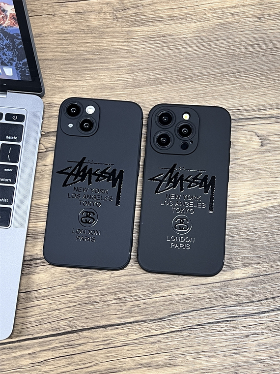 Black STUSSY New Soft Straight Edge 15, 14, 13, 12 iPhone Case
