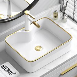 Nordic Golden Light Luxury Ceramic Countertop Basin Square Washbasin Bathroom Washbasin Household Basin Handwashing Sink Nordic Golden Light Luxury Ceramic Countertop Basin Square Washbasin Bathroom Washbasin Household Basin Handwashing Sink