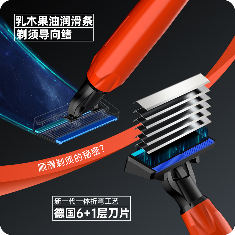 HUANXINGXINGDONG 작은 비행접시 수동 면도기, 6겹 칼날, 남자친구를 위한 구식 면도기 선물 상자 -