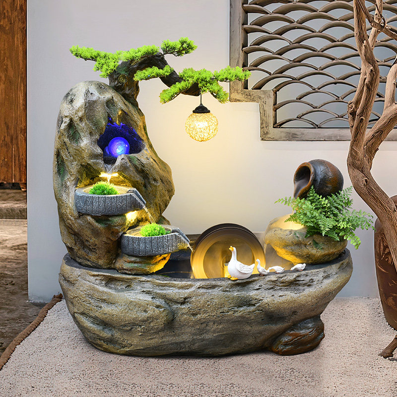 Fontana Da Tavolo Zen Con Buddha E Luci LED - Cascata D'Acqua Rilassante Per Casa E Ufficio, 30 Cm