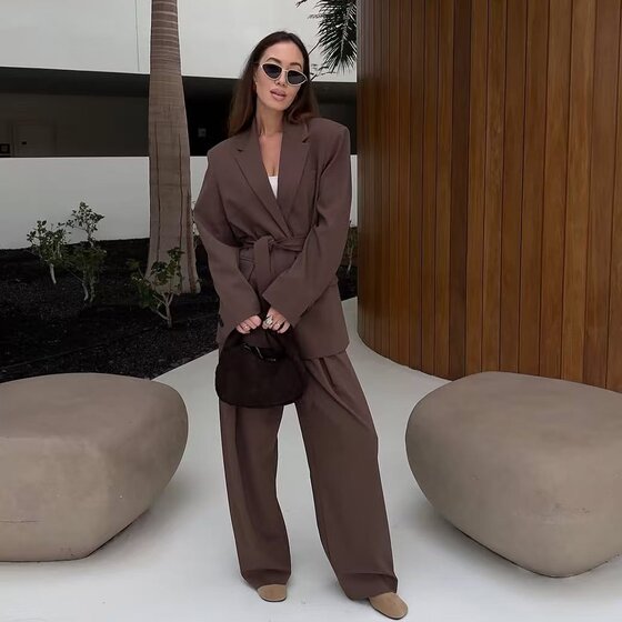 WMXZ belted straight long sleeve casual blazer 1255791 waist temperament casual trousers 5030401 WMXZ belted straight long sleeve casual blazer 1255791 waist temperament casual trousers 5030401