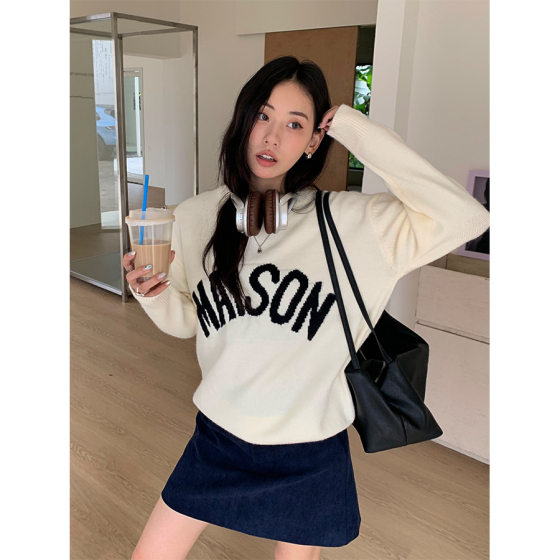 Early autumn chic round neck letter jacquard long-sleeved sweater 2025 autumn and winter Korean versatile pullover knitted sweater Early autumn chic round neck letter jacquard long-sleeved sweater 2025 autumn and winter Korean versatile pullover knitted sweater