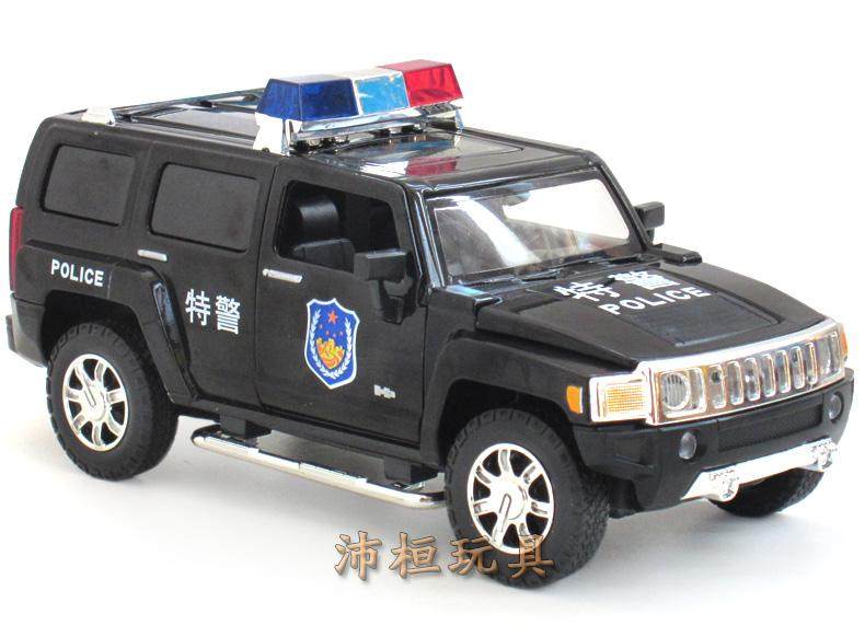 合金车模 儿童玩具汽车1:24悍马h3警车汽车模型 带声光 礼盒装