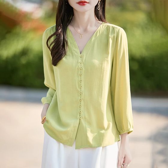 French 7-quarter sleeve shirt for women 2025 spring and summer thin V-neck casual loose slim literary style high-end shirt
French 7-quarter sleeve shirt for women 2025 spring and summer thin V-neck casual loose slim literary style high-end shirt