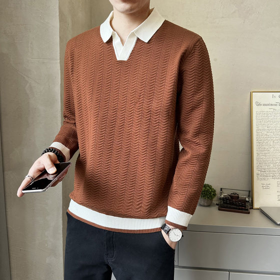Autumn and winter sweater men's lapel sweater handsome high-end polo collar sweater striped color-blocking inner base shirt
Autumn and winter sweater men's lapel sweater handsome high-end polo collar sweater striped color-blocking inner base shirt