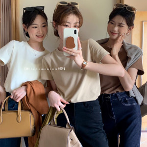 White short-sleeved T-shirt for women 2025 summer new solid color shoulder unique beautiful super good looking base top White short-sleeved T-shirt for women 2025 summer new solid color shoulder unique beautiful super good looking base top