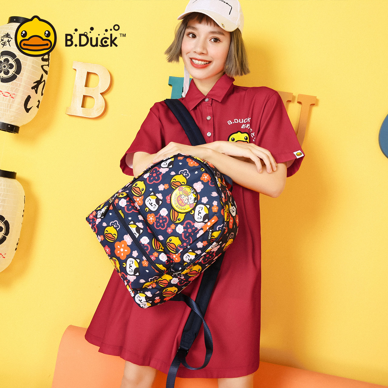 B.Duck little yellow duck cute backpack mini new fashion all-match rucksack  student casual schoolbag