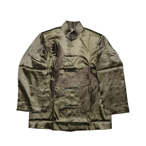 Silk silk satin texture ten thousand needle five-claw dragon embroidery Chinese style fold button men's long-sleeved Tang jacket jacket Y858
Silk silk satin texture ten thousand needle five-claw dragon embroidery Chinese style fold button men's long-sleeved Tang jacket jacket Y858