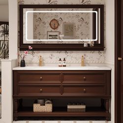 Medieval-Style American French Oak Bathroom Cabinet Combination Floor-Standing Washbasin Sink Vanity Bathroom Cabinet Medieval-Style American French Oak Bathroom Cabinet Combination Floor-Standing Washbasin Sink Vanity Bathroom Cabinet