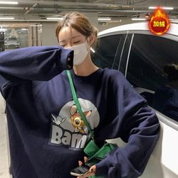 Korean deer cartoon letter round neck loose sweatshirt Korean deer cartoon letter round neck loose sweatshirt