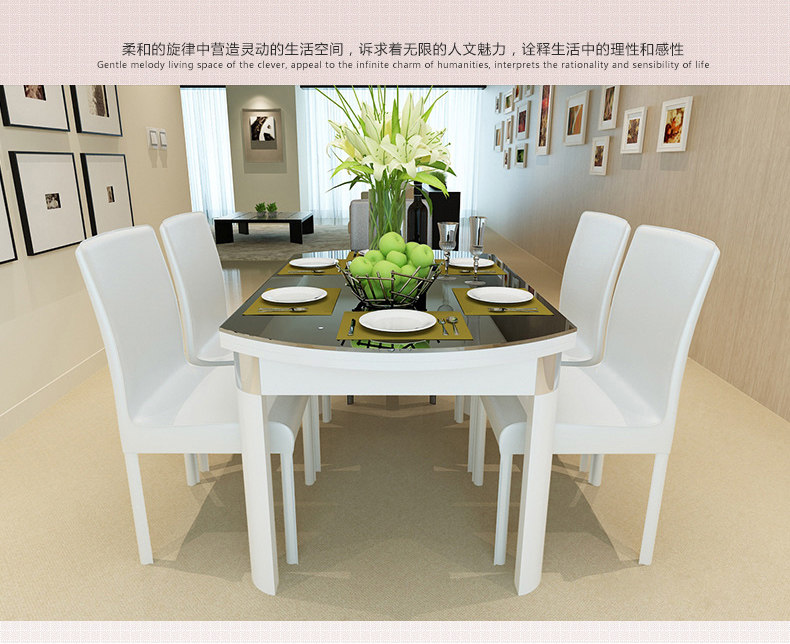 xiaomuwu简约餐桌 餐椅 烤漆圆餐桌伸缩吃饭桌子小户型餐桌椅组合