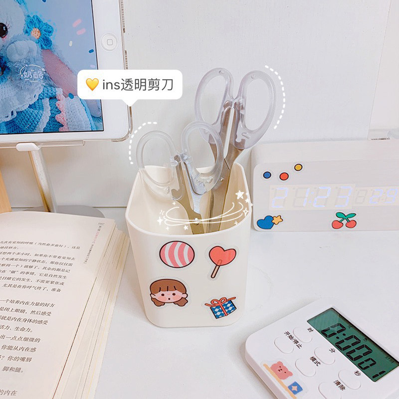 INS 복고풍 간단한 투명 학생 작은 가위 다기능 사무실 핸드북 수제 아트지 가위 편지지-