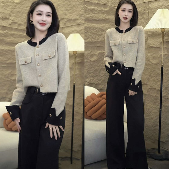 Xiaoxiang style fashion suit for women 2024 winter contrast knitted cardigan jacket suit wide-leg pants two-piece set
Xiaoxiang style fashion suit for women 2024 winter contrast knitted cardigan jacket suit wide-leg pants two-piece set