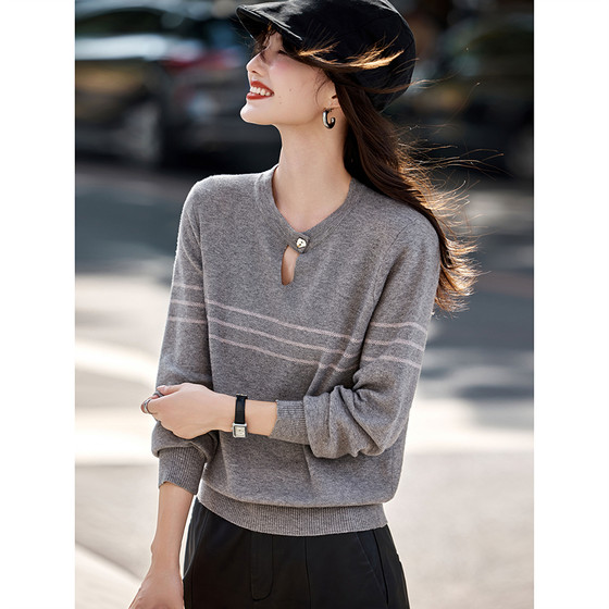 2025 autumn new women's hollowed-out gentle and versatile contrasting striped round neck pullover knit sweater women's top
2025 autumn new women's hollowed-out gentle and versatile contrasting striped round neck pullover knit sweater women's top