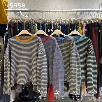 Lazy casual round neck striped long-sleeved sweatshirt T-shirt for women 
Lazy casual round neck striped long-sleeved sweatshirt T-shirt for women