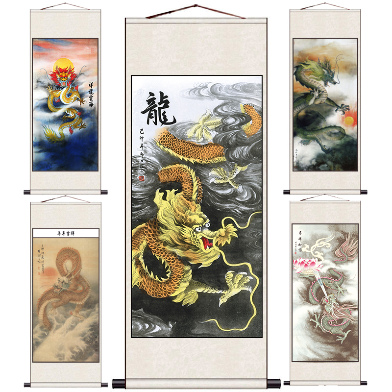 Heyday グリーン ドラゴン シルク ペインティング - 中国レトロ 壁画