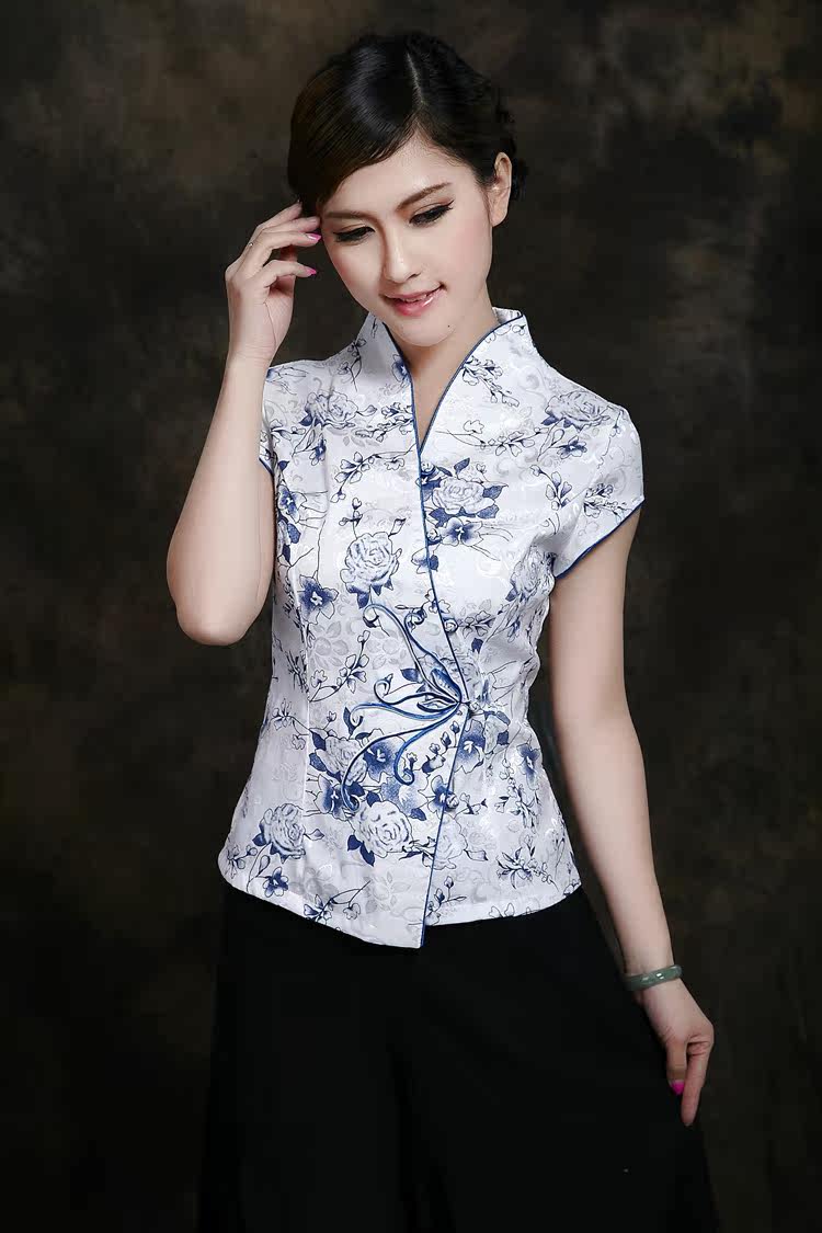 新款棉麻旗袍上衣短袖中国风夏装唐装女士印花中式民族风复古女装