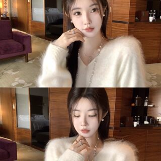 Qi Ge viki velvet fog 240+ Gaoge heavy wool hand-pulled V-neck top 
Qi Ge viki velvet fog 240+ Gaoge heavy wool hand-pulled V-neck top