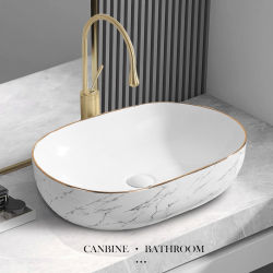 Bathroom Ceramic Countertop Washbasin with Stone Pattern and Gold Trim, Light Luxury Washbasin for Home Balcony Bathroom, Square and Round Washbasin Bathroom Ceramic Countertop Washbasin with Stone Pattern and Gold Trim, Light Luxury Washbasin for Home Balcony Bathroom, Square and Round Washbasin