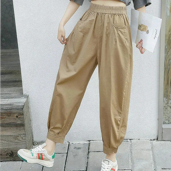 Clearance and pick up pure cotton pants for women 2024 summer thin high-waist casual radish cropped pants for women harem pants Clearance and pick up pure cotton pants for women 2024 summer thin high-waist casual radish cropped pants for women harem pants