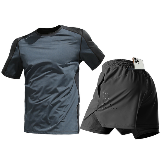 Running sports suit men's summer quick-drying short-sleeved T-shirt, marathon shorts, fitness clothes, men's training equipment, mobile phone
Running sports suit men's summer quick-drying short-sleeved T-shirt, marathon shorts, fitness clothes, men's training equipment, mobile phone