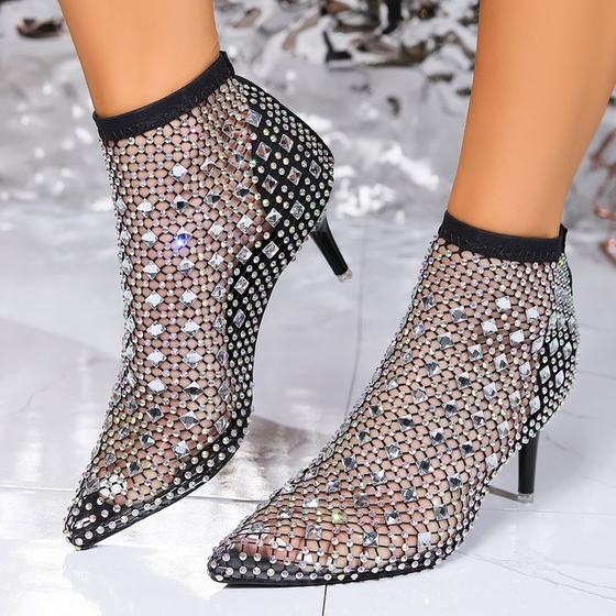 2025 European and American sexy pointed toe thin heels large size net stockings hollow rhinestone elastic transparent fashion high heel women's sandals
2025 European and American sexy pointed toe thin heels large size net stockings hollow rhinestone elastic transparent fashion high heel women's sandals