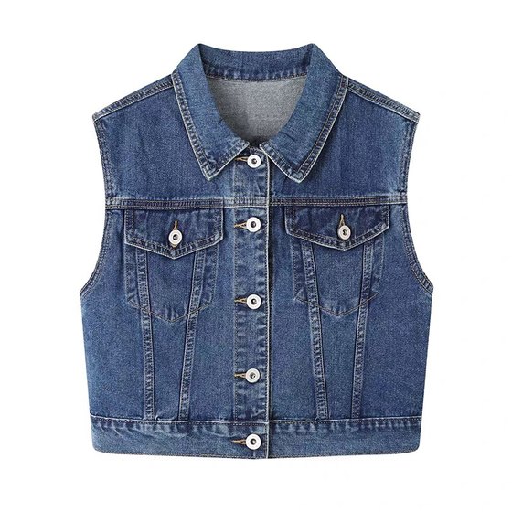 Denim vest POLO collar single-breasted fake pocket design short fashionable casual versatile jacket top 0.31
Denim vest POLO collar single-breasted fake pocket design short fashionable casual versatile jacket top 0.31